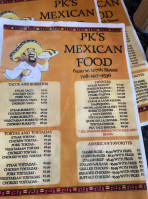 Pk's Mexican Food menu