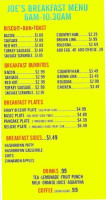 Joe’s To Go Drive-thru menu