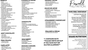 Powell Nutrition menu