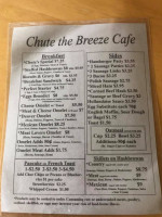 Chute The Breeze Cafe menu