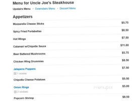 Uncle Joe's menu