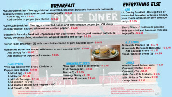 Dixie Diner menu