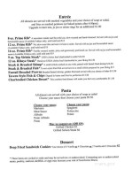 Peacock Bar & Grill, The menu