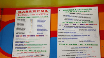 Kasarena Taqueria menu