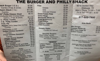 Burger Philly Shack menu