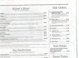 Kriner's Diner menu