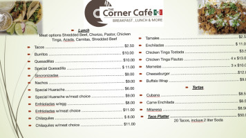 The Corner Cafe Mx menu