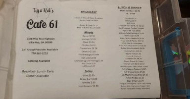 Tiff's Cafe 61 menu