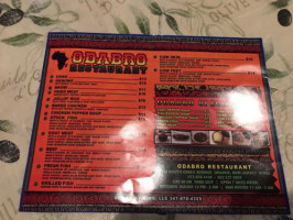 Odabro African Lounge menu