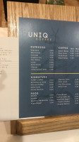 Uniq Coffee menu