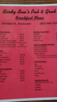 Birdy Sue's Pub And Grub menu