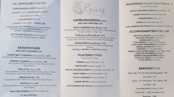Raices Merged Latin Kitchen menu