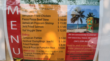 Stones Jamaican menu