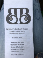 Barefoot's Sandwich Shoppe menu