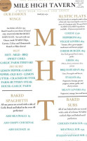 Mile High Tavern menu