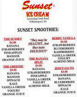 Sunset Ice Cream Parlor menu