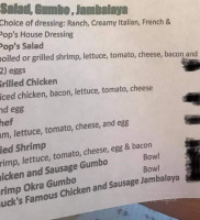 Pop's Cajun Cafe menu