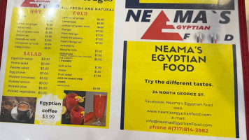 Neama's Egyptian Food menu