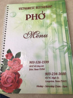 Pho Vietnamese menu