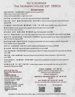 Kc's Korner Tavern menu