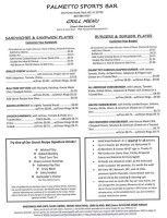 Palmetto Sports Grill menu
