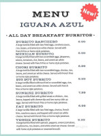 Iguana Azul menu
