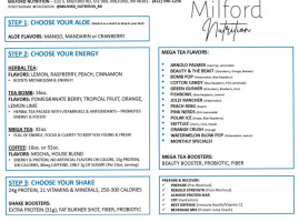 Milford Nutrition menu
