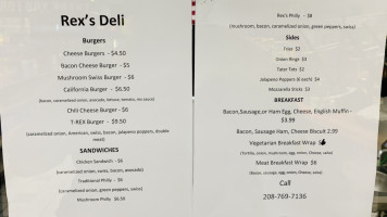 Rex's Burgers menu