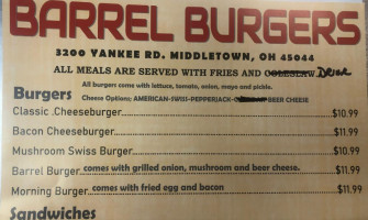 Barrel Burgers menu