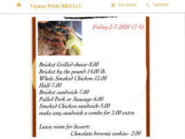 Tejano Pride Bbq Llc menu