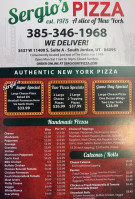 Sergio’s Pizza menu