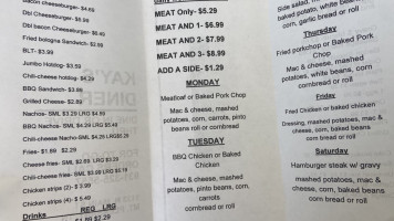 Kay’s Diner Mt Pleasant Tn menu