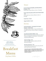 Lily Bean Coffee menu