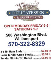 Tony's Delicatessen menu