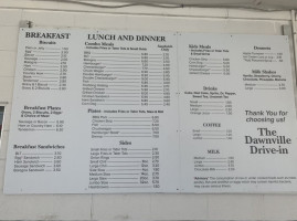 Dawnville Drive Inn menu