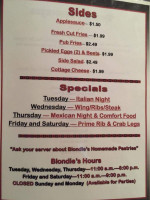 Blondies Roadhouse menu