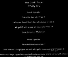 The Cork Room menu