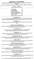 Freeborne's Eatery and Lodge menu