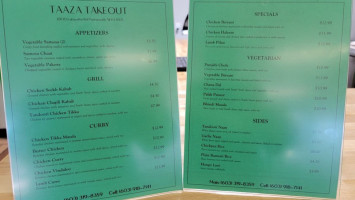 Taaza Takeout menu