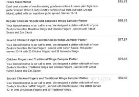 Zaxby's Chicken Fingers Buffalo Wings menu