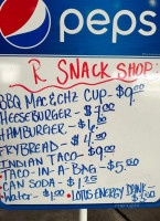 R' Snack Shop menu