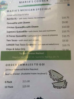 Ma's Loma Cafe menu