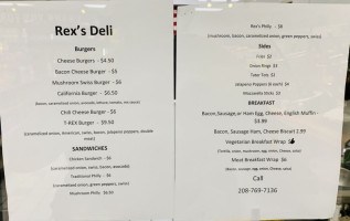Rex's Burgers menu
