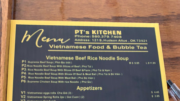 Pt Kitchen And Boba Tea menu