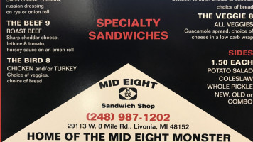 Mid Eight Sandwich Shop menu
