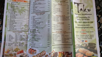 Taku Japanese Steakhouse (xenia) menu