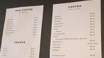 Vero’s Coffee menu