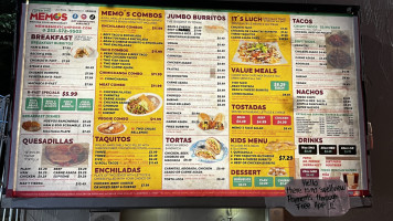 Memo's Mexican menu