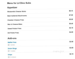 Lil Dino Subs menu