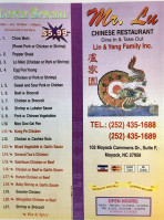 Mr. Lu Chinese menu